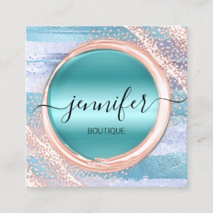 Carte De Visite Carré Artiste de maquillage professionnel Rose logo bleu