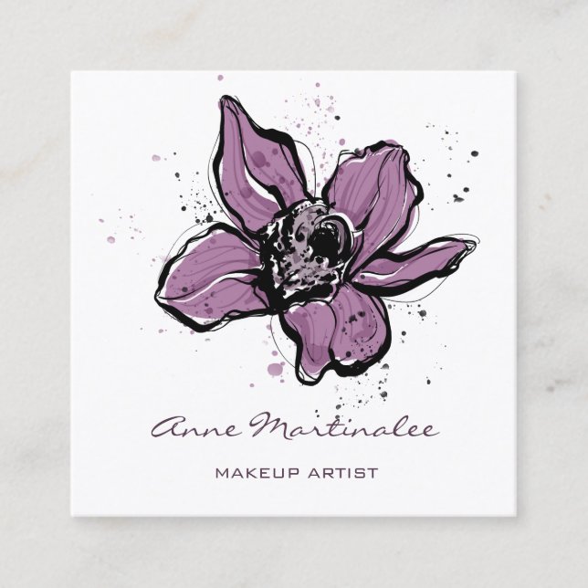 Carte De Visite Carré Artiste maquillage Aquarelle violette (Devant)