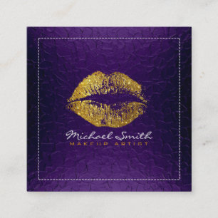 Carte De Visite Carré Artiste maquillage Lips or Moderne Métal violet