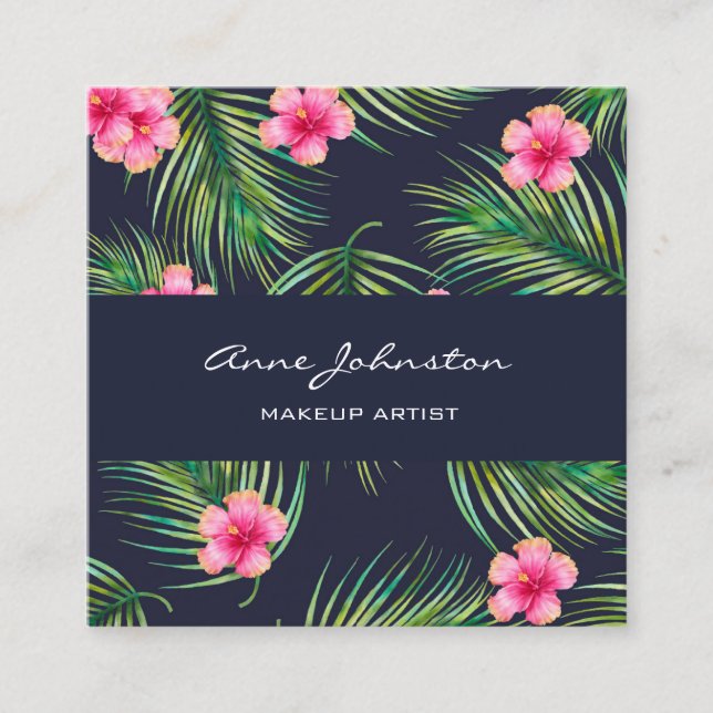 Carte De Visite Carré Artiste maquillage Marine Green Fern Fleur rose tr (Devant)