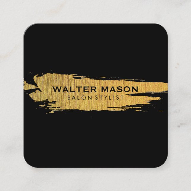 Carte De Visite Carré Artistic Faux Or Brossé Texture Noir (Devant)
