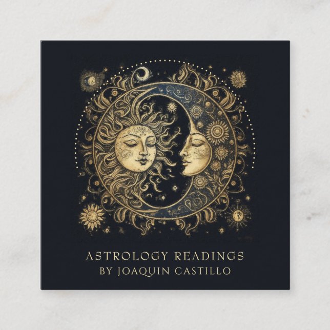 Carte De Visite Carré Astrologiste de la Lune noire d'or céleste (Devant)