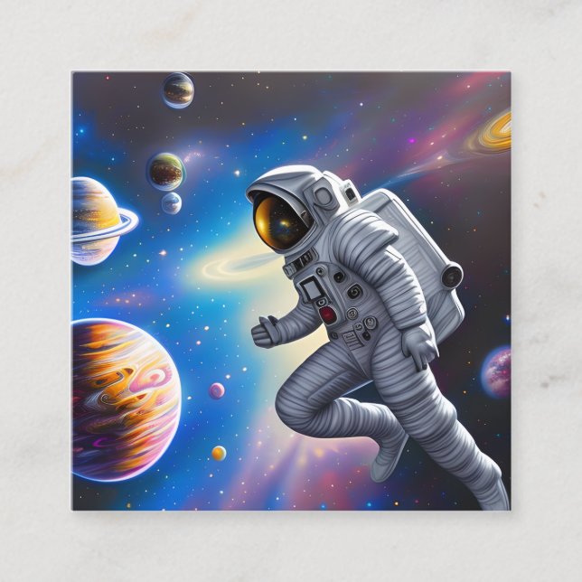 Carte De Visite Carré astronaute, espace, noir, planète, étoiles, scienc (Devant)