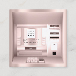 Carte De Visite Carré ATM Bank Consulting Money Rose Logo Nom de l'entre