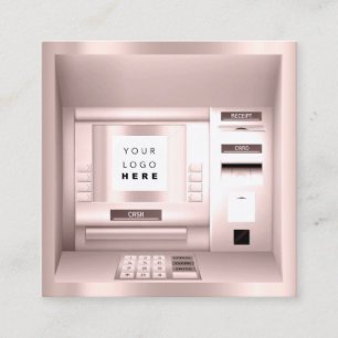 Carte De Visite Carré ATM Bank Consulting Rose argent Logo Investissemen