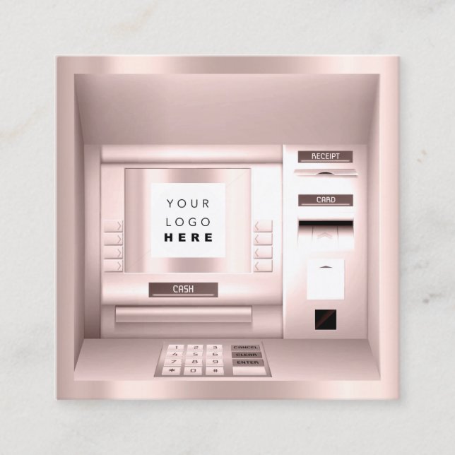 Carte De Visite Carré ATM Bank Consulting Rose argent Logo Investissemen (Devant)