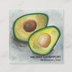 Carte De Visite Carré Avocado frais avec pois en aquarelle vert et gris