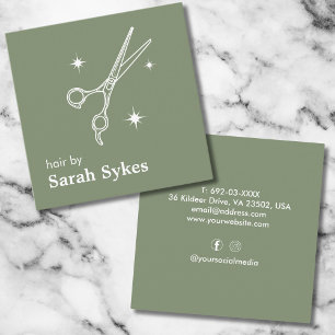 Carte De Visite Carré Baber Shop Moderne Ciseaux Hair Stylist Sage Green