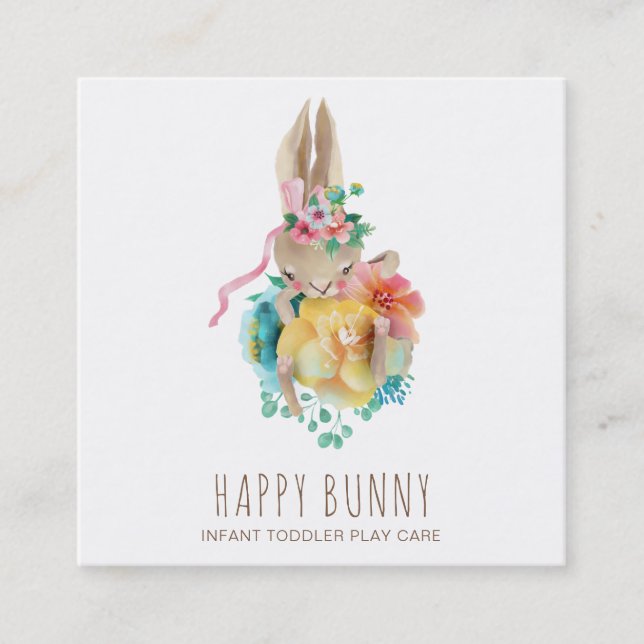 Carte De Visite Carré *~* Baby Bunny Rabbit Garderie Enseignant Nanny Tu (Devant)