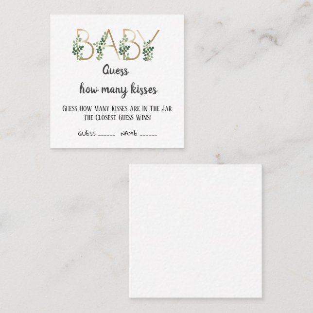 Carte De Visite Carré Baby shower Élégant Devine Combien De Baisers Cart (Devant / Derrière)
