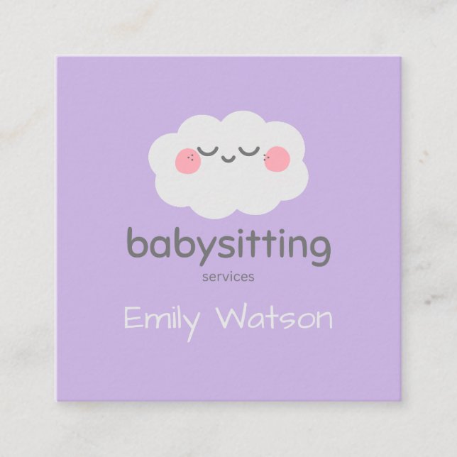 Carte De Visite Carré Babysitter Cute Kawaii Cloud Rose Grey (Devant)