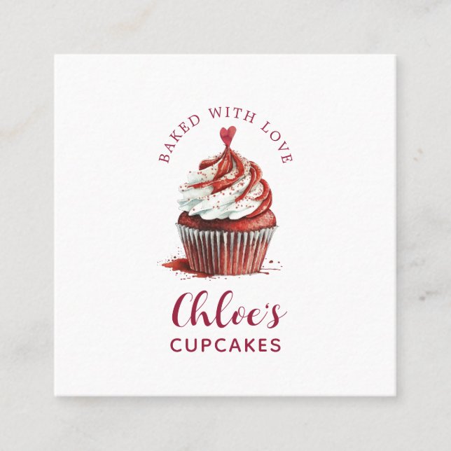 Carte De Visite Carré Baker Red Velvet Cupcake Pâtisserie Chef boulanger (Devant)