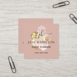 Carte De Visite Carré Ballons de Parties scintillant Monogramme rose