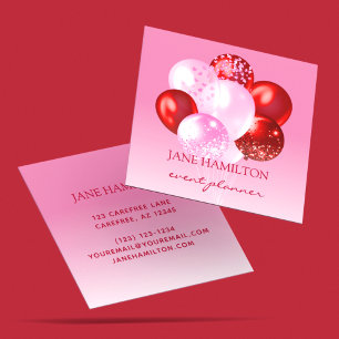 Carte De Visite Carré Ballons rouge rose du planificateur d'événements