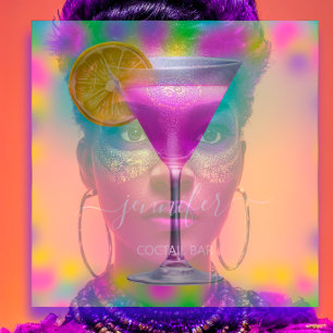 Carte De Visite Carré Bar à boissons Pub Restaurant Coco Logo Pinky