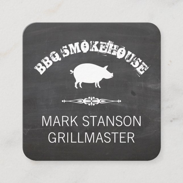 Carte De Visite Carré Barbecue / Cochon / Arrière - plan de la calque (Devant)