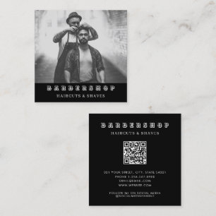 Carte De Visite Carré Barbershop moderne Barbershop Full Photo QR Code