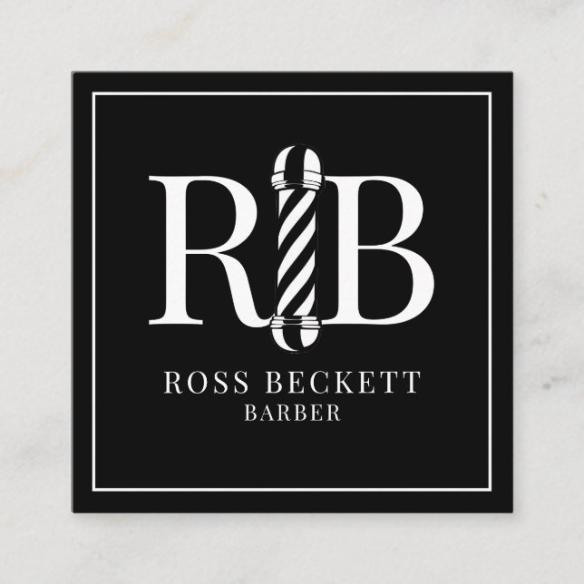 Carte De Visite Carré Barbier Pot Barbier Coiffeur Stylo noir blanc (Devant)