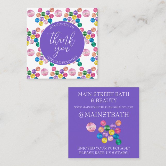 Carte De Visite Carré Bath Bomb Business Merci Pour Votre Achat (Devant / Derrière)