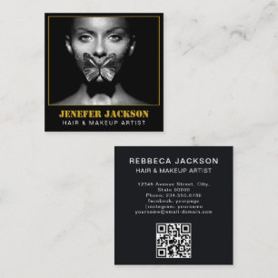 Carte De Visite Carré beau texte photographe moderne code QR noir