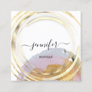 Carte De Visite Carré Beauté Bio Boutique QR Code Logo Paint Or Rose