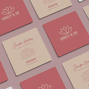 Carte De Visite Carré Beauté Crème Rose Poussiéreuse Minimaliste