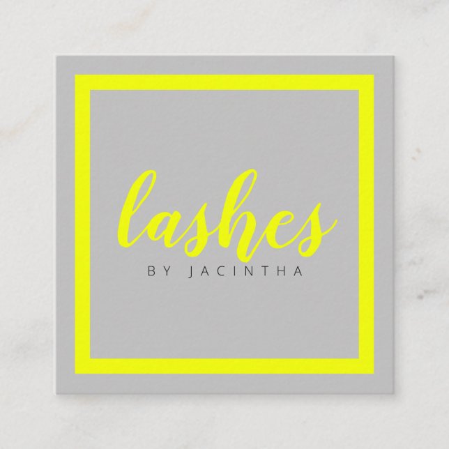 Carte De Visite Carré Beauté Jaune Neon moderne Lashes Esthétique Squa (Devant)