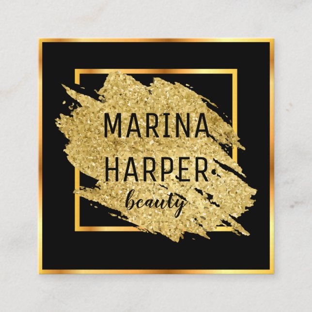 Carte De Visite Carré Beauty Luxury Black Gold Design élégant (Devant)