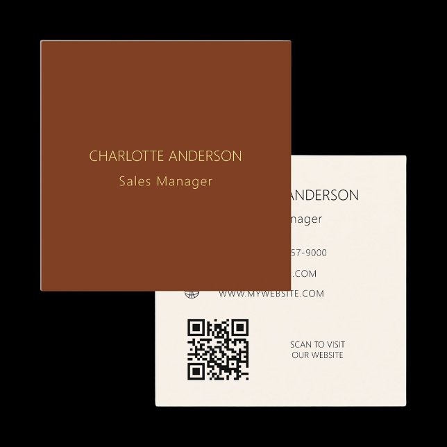 Carte De Visite Carré Beige rouille QR code site web (Créateur téléchargé)