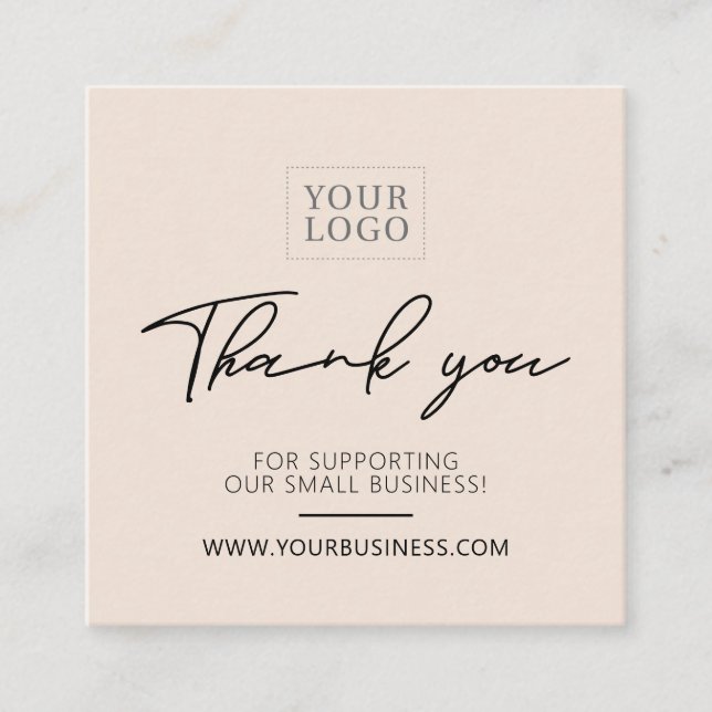 Carte De Visite Carré Beige Simple Business Thank you Insertion Card (Devant)