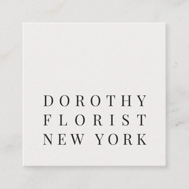 Carte De Visite Carré Belle chic blanc élégant minimaliste fleuriste (Devant)