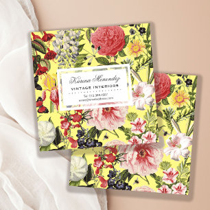 Carte De Visite Carré Belles fleurs et insectes Jardin Floral