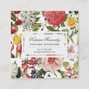 Carte De Visite Carré Belles fleurs et insectes Jardin Floral