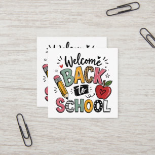 Carte De Visite Carré Bienvenue à l'école Professeur Élève Premier Jour