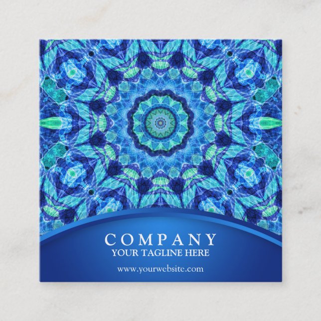 Carte De Visite Carré Bijou de la mer bleue Mandala (Devant)