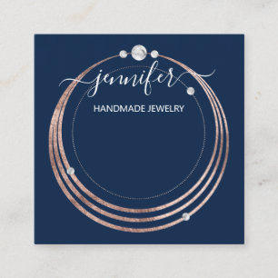 Carte De Visite Carré Bijoux artisanal Logo personnalisé Rose Gold Blue 