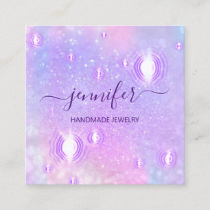 Carte De Visite Carré Bijoux artisanal violet logo mode Holographie