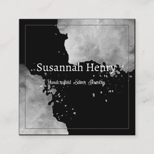 Carte De Visite Carré Bijoux artisanaux rustiques en argent noir (Devant)