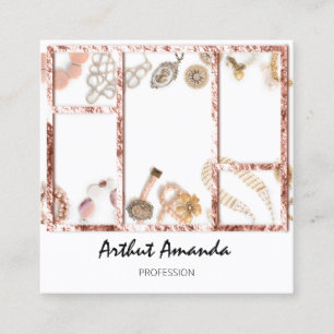 Carte De Visite Carré Bijoux de luxe perles Rose or encadré