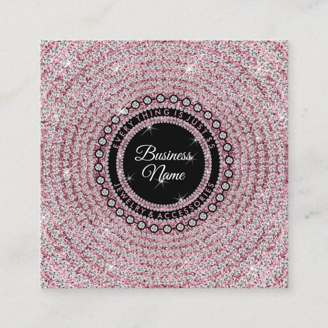 Carte De Visite Carré Bijoux Diamond Cercle rose Glitz Bling Élégant (Devant)