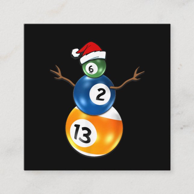 Carte De Visite Carré Billard Snowman de Noël avec billard billard billa (Devant)