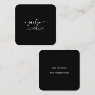 Carte De Visite Carré Black Chic Elegant White Script Nom personnalisé