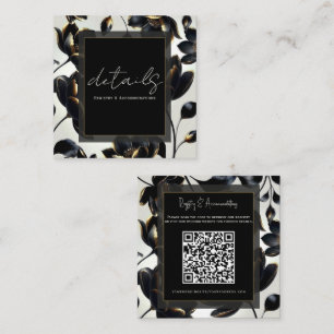 Carte De Visite Carré Black & Gold Floral Greige Détails du Mariage