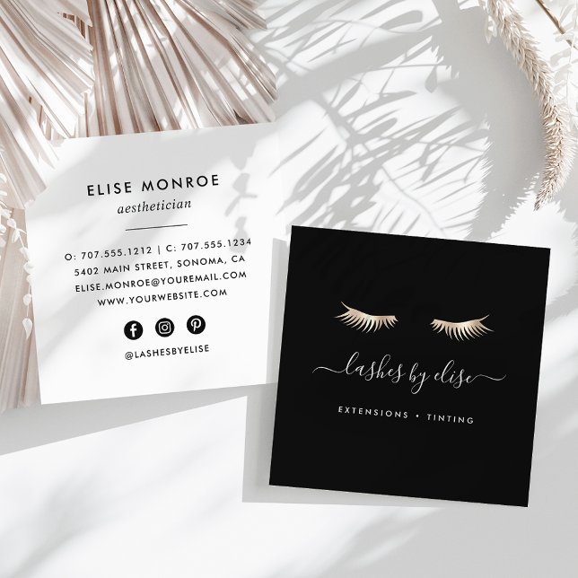 Carte De Visite Carré Black & Gold Lashes (Créateur téléchargé)