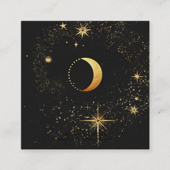 Carte De Visite Carré *~* Black Gold Luna Lunar Stars Mystic Moon (Devant)
