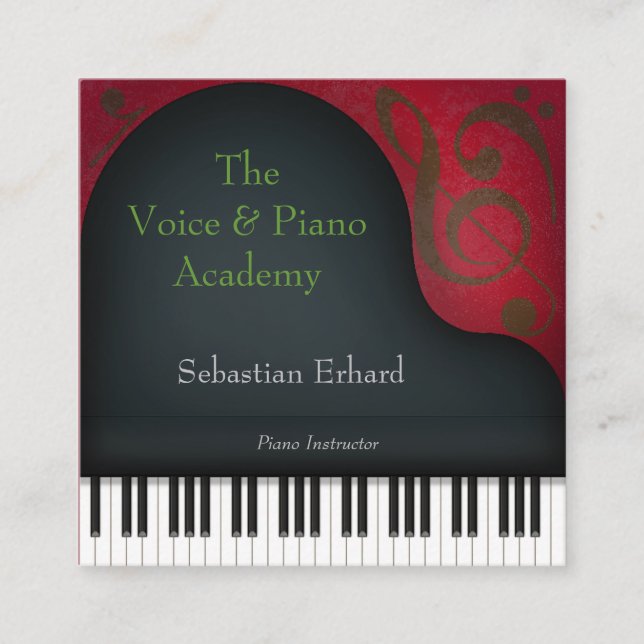 Carte De Visite Carré Black Grand Piano Musicien Artistique (Devant)