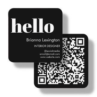 Carte De Visite Carré Black | QR Code Médias sociaux Bonjour