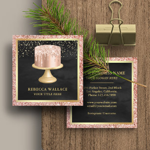 Carte De Visite Carré Black Rose Gold Parties scintillant Drives Pink Ca