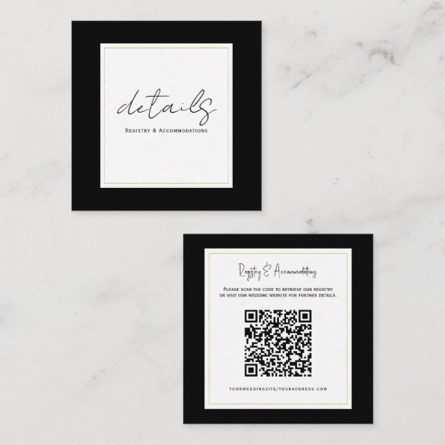 Carte De Visite Carré Black White Gold Modern Minimal Détails Mariage (Devant / Derrière)