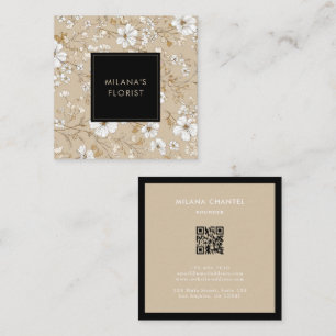 Carte De Visite Carré Blanc Beige Daisy Fleur Moderne Tendance Floriste